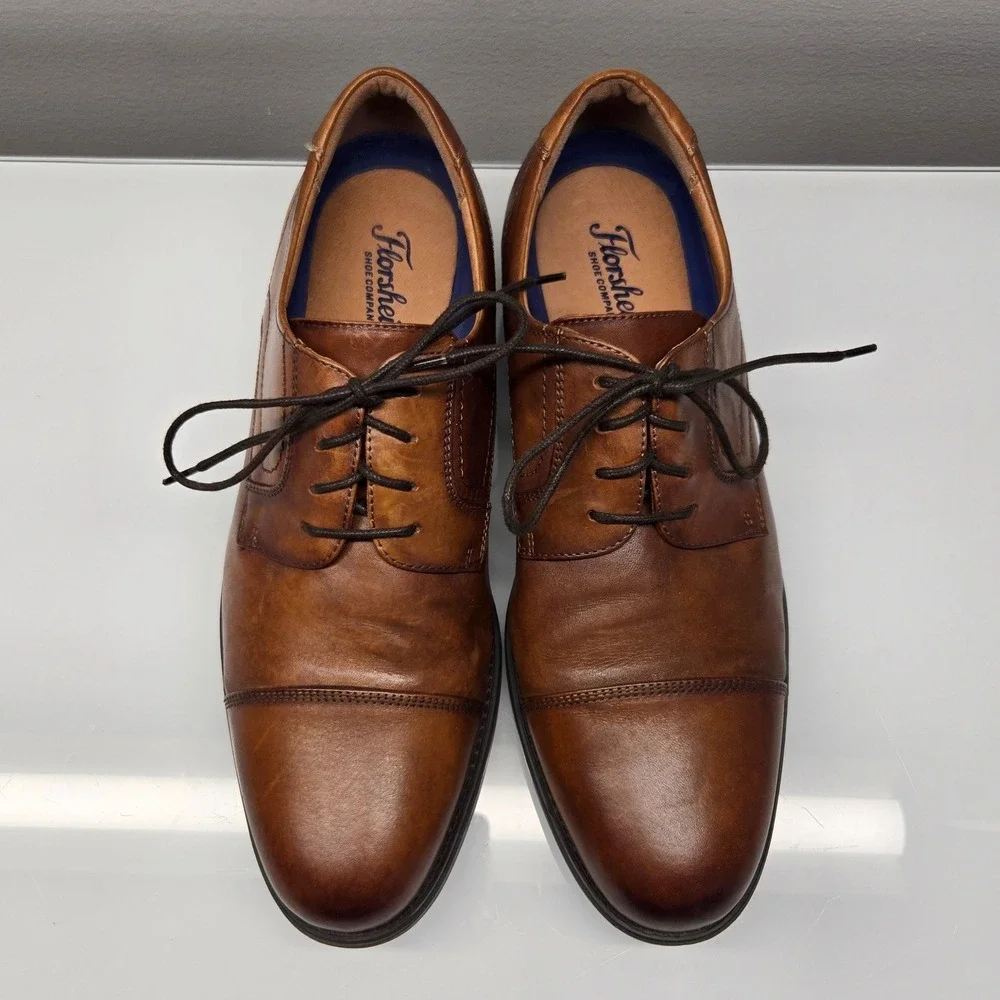 Florsheim Cap Toe Derby Dress Shoes Mens 10.5D Cognac Brown Leather Comfortech